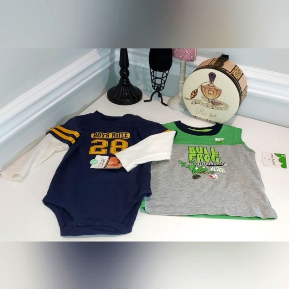 Carter's 1 piece Long Sleeve Boys Rule Onesie and Jumping Beans Shirt NWT